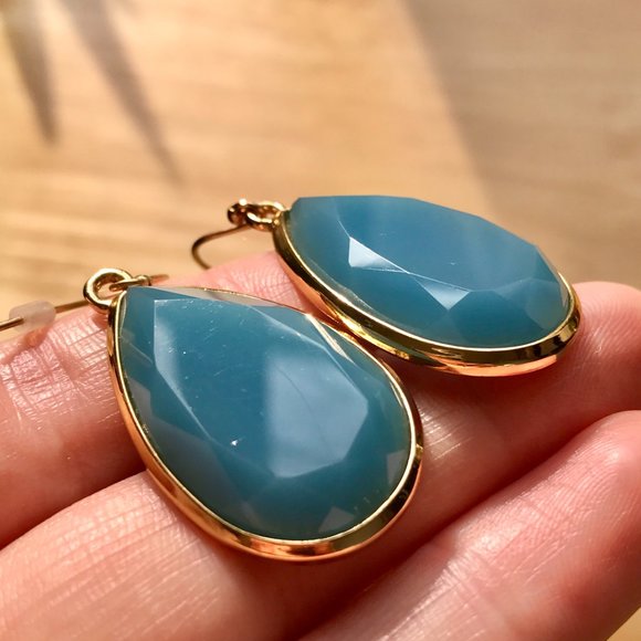 Blue & Gold Teardrop Earrings - Picture 7 of 9